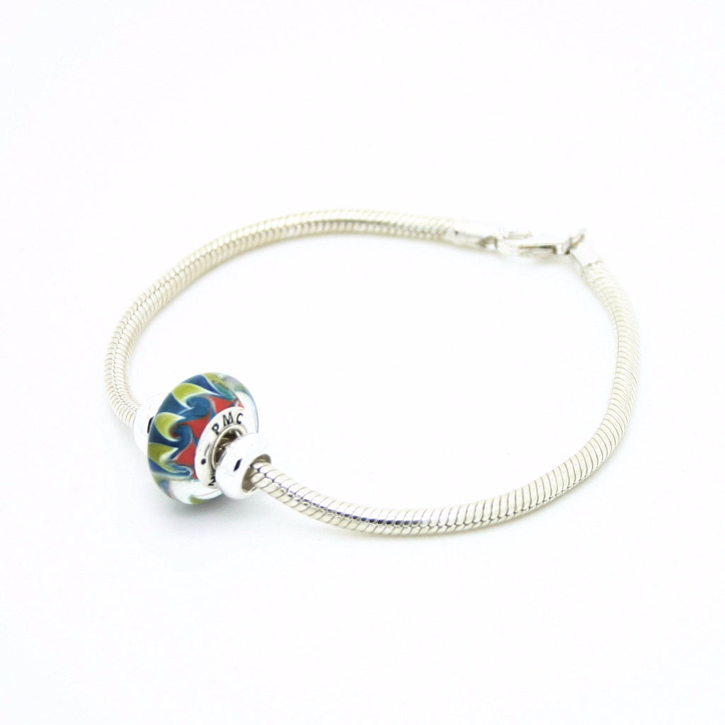 The PMC 2016 bead on our sterling silver snake chain bracelet